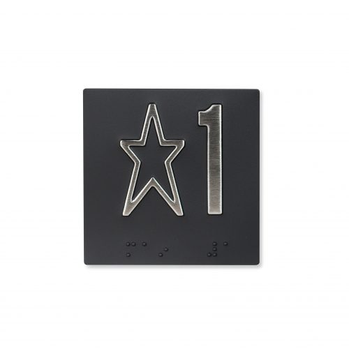 Star 1 (Star 1st) Elevator Jamb Plate Sign with Braille and Raised Number-Elevator Floor Number Sign(Silver)